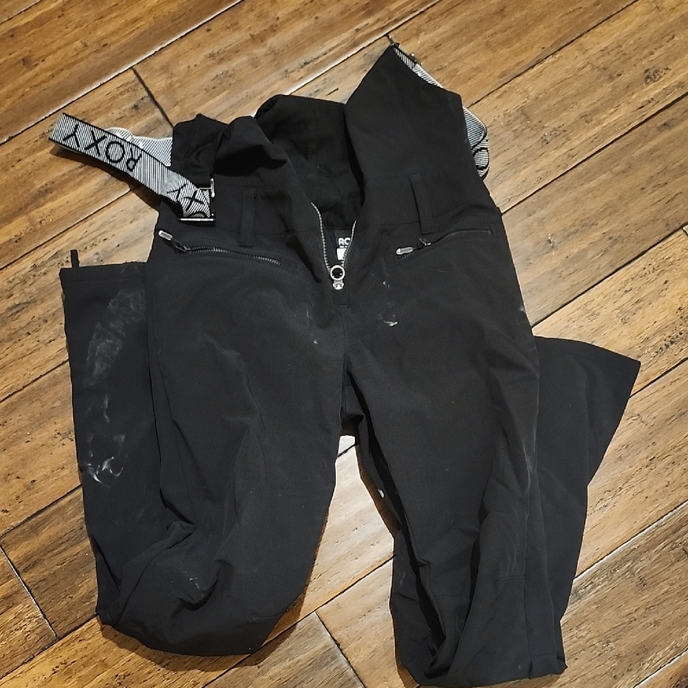 Roxy Black Snow Pants with Gray Suspenders